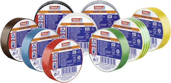 tesa  53988-00135-00 Isoleringstejp tesa® Professional Brun, Grön, Gul, Vit, Grå, Blå, Röd, Svart, Svart (L x B) 10 m x 15 mm 10 st