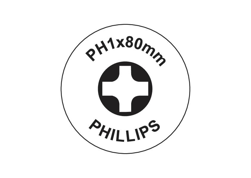PH1x80mm PHILLIPS skruvmejsel, krysspår, sedd framifrån.
