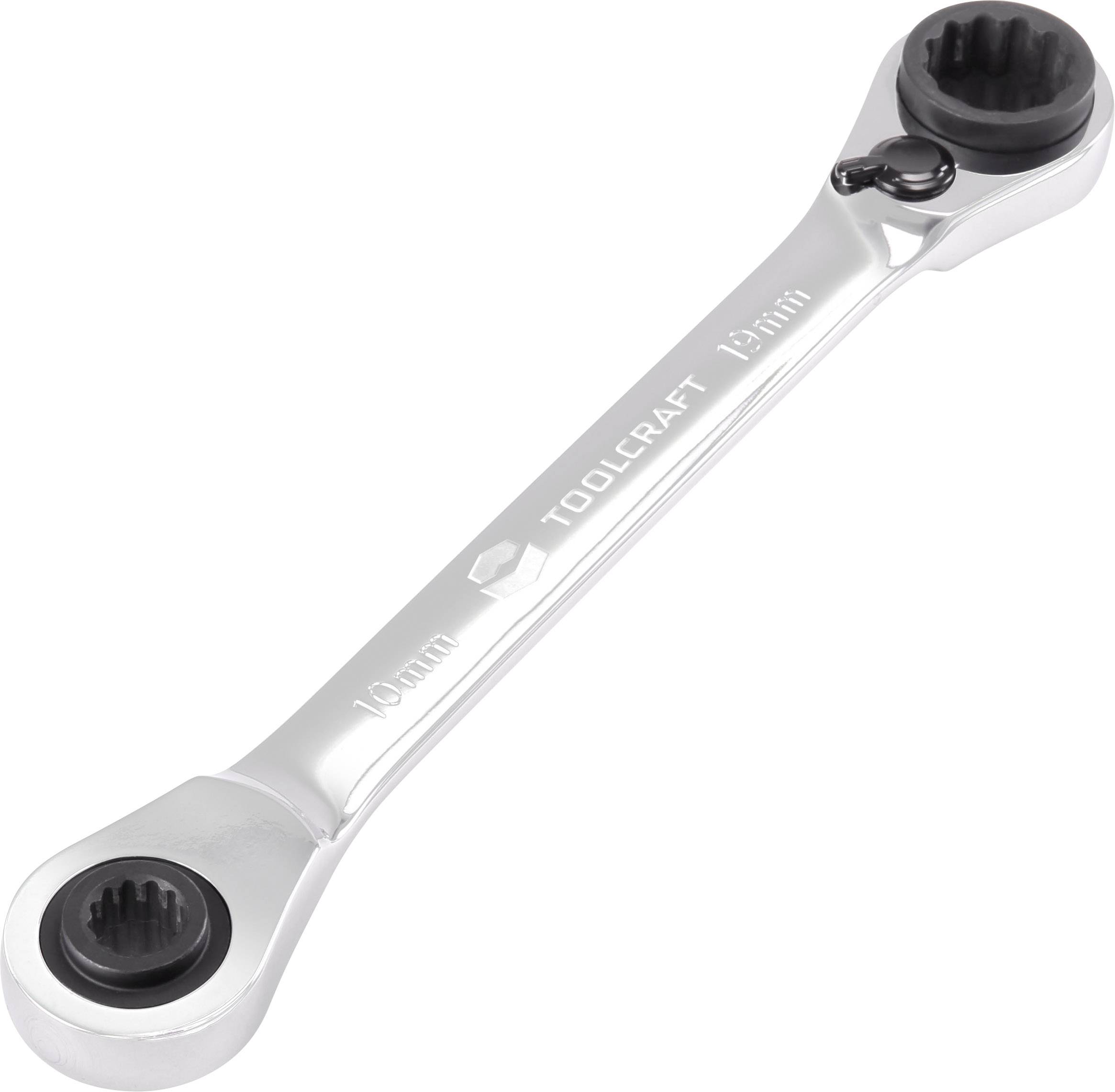 En silver skiftnyckelmutternyckel med två ändar, märkt med '10 mm' och '13 mm', från märket 'Toolcraft'.