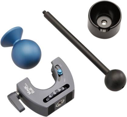 'Magic Arm' hållardetaljer med kulled och klämma, i blått och svart. Mekanik för flexibel, stabil kamera- eller apparathållning.