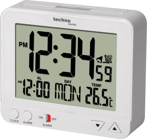 Techno Line  WT 195 WHITE  DCF  Väckarklocka  Vit  Larmtider 1    Stor display