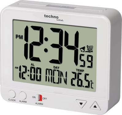 Techno Line  WT 195 WHITE  DCF  Väckarklocka  Vit  Larmtider 1    Stor display