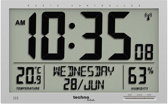Techno Line WS 8013 DCF Väggklocka 36.9 cm x 22.9 cm x 2.4 cm Silver Stor display