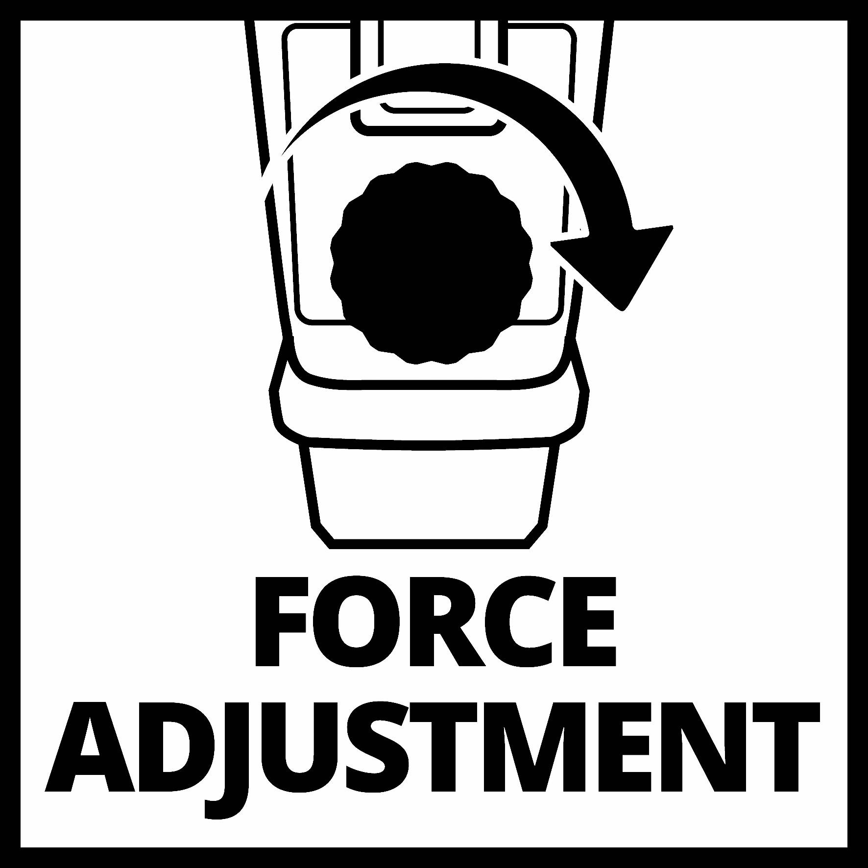 'FORCE ADJUSTMENT'-symbol med en pil som pekar på en knapp. Indikerar att en kraftjustering är möjlig.