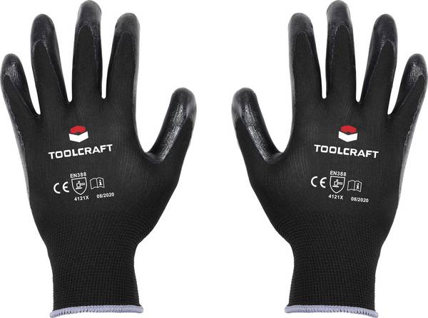 TOOLCRAFT TO-5621526 Polyester, Nitril Arbetshandske Storlek (handskar): 7 EN 388 CAT II 1 par
