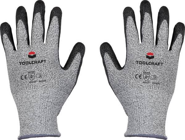 TOOLCRAFT  TO-5621610 HPPE-fiber, Polyester, Konstfiber, Polyuretan Skärskyddshandskar Storlek (handskar): 10 EN 388   CAT II 1 par