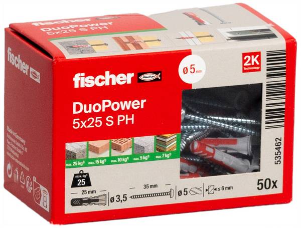 Fischer 535462 DUOPOWER 5x25 S PH LD 2-komponentsplugg 25 mm 5 mm 50 st