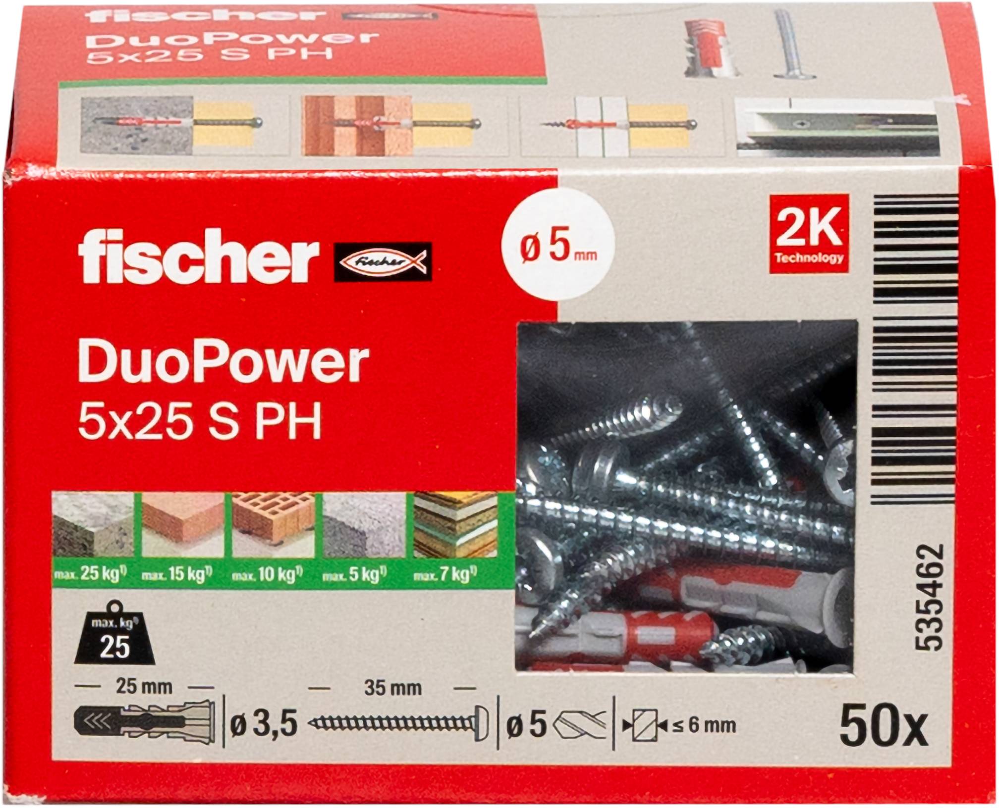 Fischer 535462 DUOPOWER 5x25 S PH LD 2-komponentsplugg 25 mm 5 mm 50 st-6