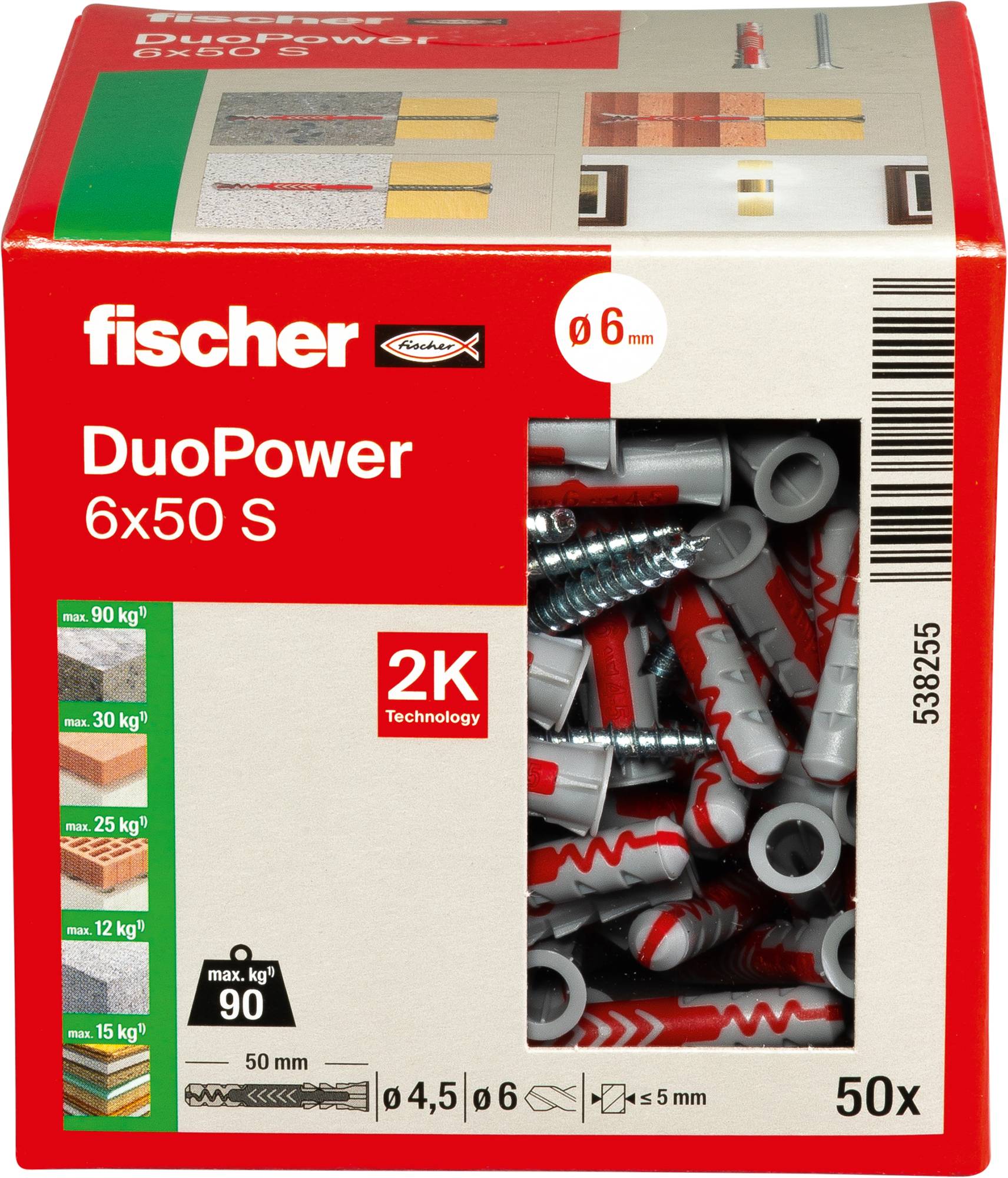 Fischer 538255 DUOPOWER 6x50 S LD 2-komponentsplugg 50 mm 6 mm 50 st-6
