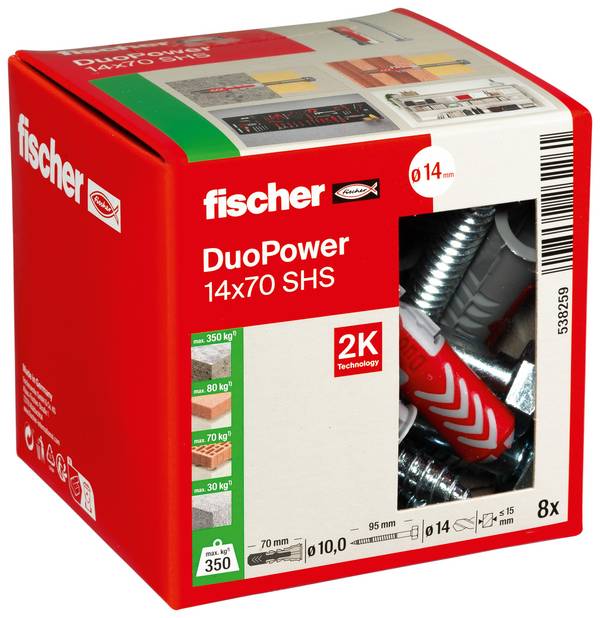 Fischer 538259 DUOPOWER 14x70 S LD 2-komponentsplugg 70 mm 14 mm 10 st