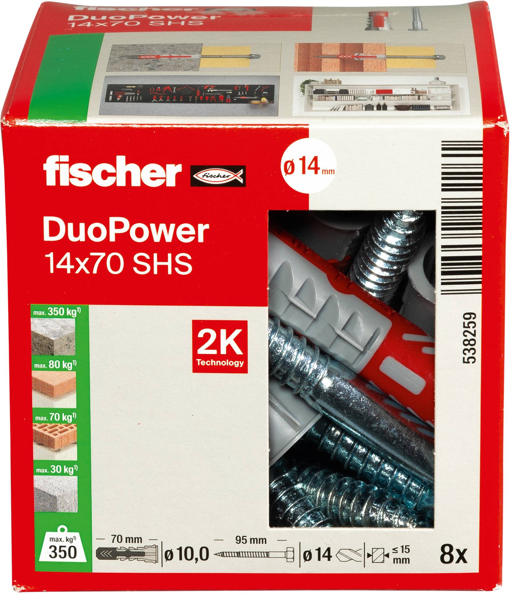 Fischer 538259 DUOPOWER 14x70 S LD 2-komponentsplugg 70 mm 14 mm 10 st-7