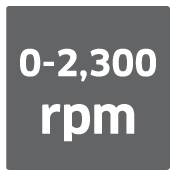 Figuren visar en grå låda med texten '0-2,300 rpm', som anger ett instruments varvtalsintervall.
