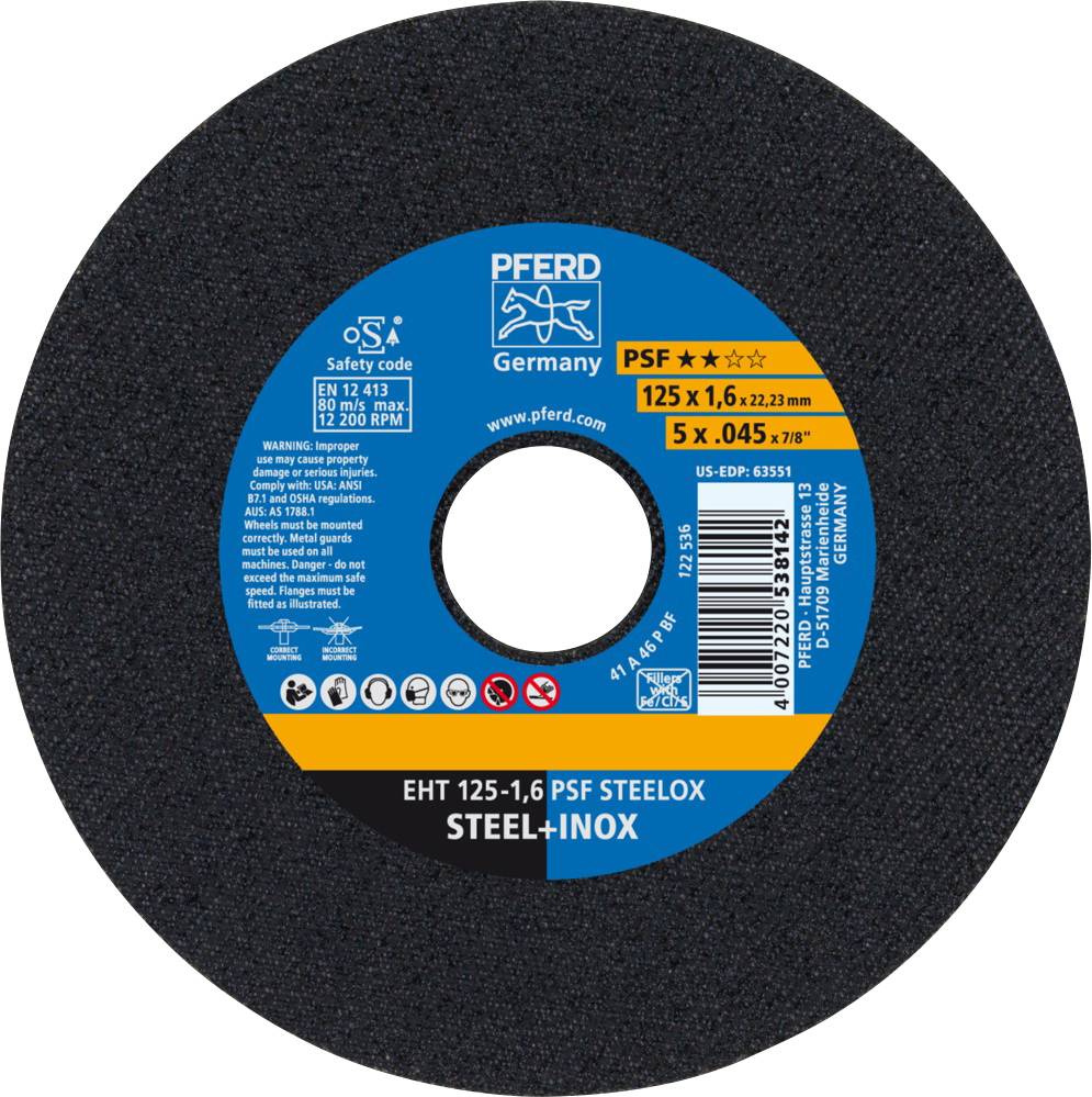 PFERD TOOLS PSF STEELOX 61721121 Separationspår rakt 125 mm 22.23 mm 25 st