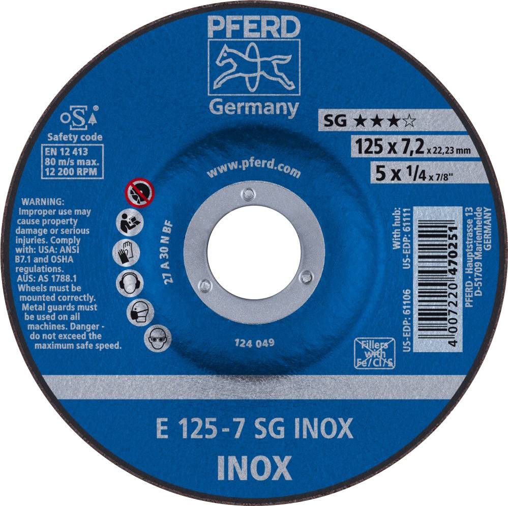 PFERD TOOLS 62212623 Sg Inox Skrubbskiva bockad Diameter 125 mm Borrdiameter 22.23 mm 10 st