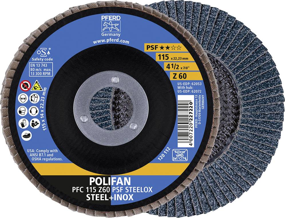 PFERD TOOLS 67766115 Z Psf Steelox Lamellslipplatta Diameter 115 mm Borrdiameter 22.23 mm Kornighet 60 10 st