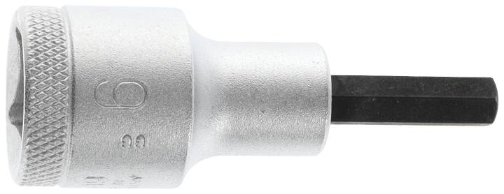 Hylsnyckel med rund metallkropp och sexkantig ände, lämplig för användning med skruvnycklar eller spärrnycklar.