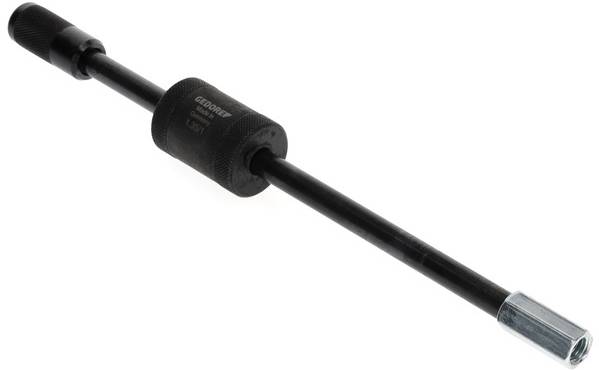 En svart, avlång metallpinne med handtag i båda ändar och en central, cylindrisk vikt.