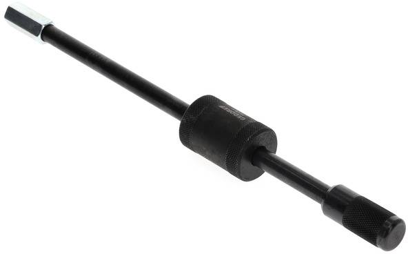 En svart avdragare med långt skaft och rund gängad kåpa. Används för att avlägsna komponenter från maskiner.