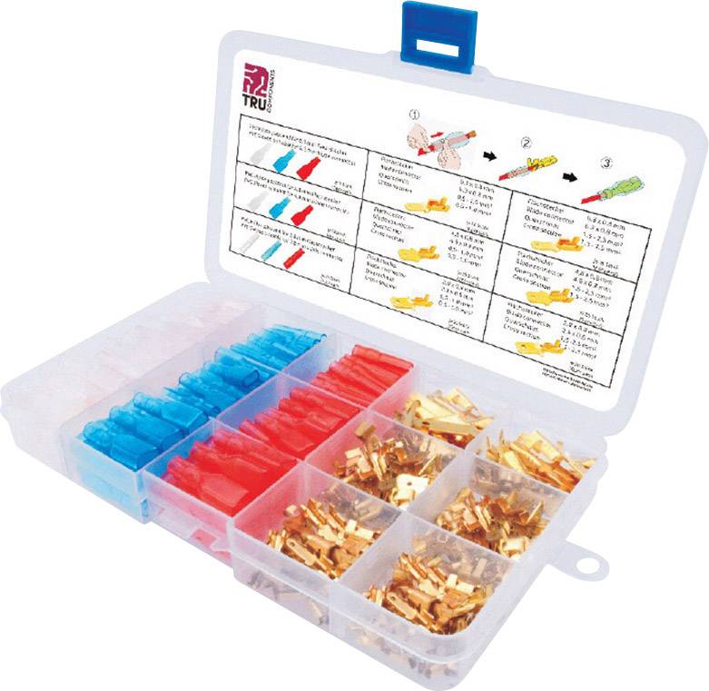 TRU COMPONENTS T1809C018 Flatkontakt-sortiment Röd, Blå, Transparent, Mässing 320 delar