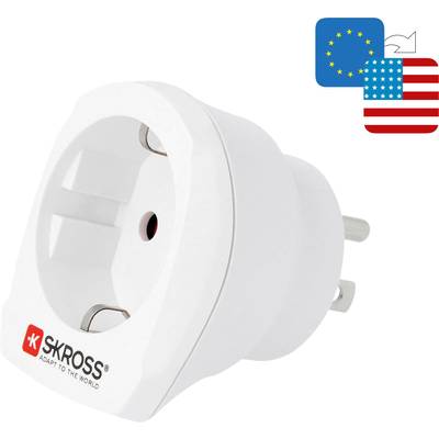 Reseadapter med europeiska och amerikanska kontakter, märke SKROSS. Lämplig för internationella resor.