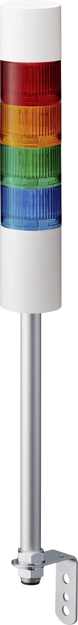 En fyrfärgad signaltornlampa med fyra lampor: röd, orange, grön och blå. Den signalerar status- eller varningsmeddelanden.
