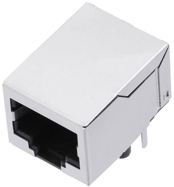 En metallklädd RJ45-kontakt, vanligt förekommande för Ethernet-anslutningar i datornätverk.