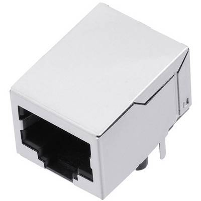 En metallklädd RJ45-kontakt, vanligt förekommande för Ethernet-anslutningar i datornätverk.