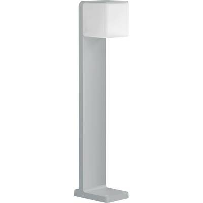 En modern, minimalistisk golvlampa med en hög, rektangulär ram och en frostad fyrkantig lampskärm längst upp.