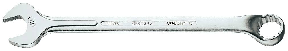 En silverfärgad skiftnyckel med gaffel- och ringändar, märkt med 'GEDORE 17x19'.