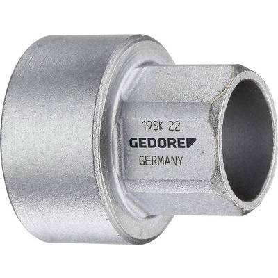 En metallisk sexkantig insticksdubb från Gedore märkt '19 SK 22' och 'Germany', lämplig för manuella skruvapplikationer.