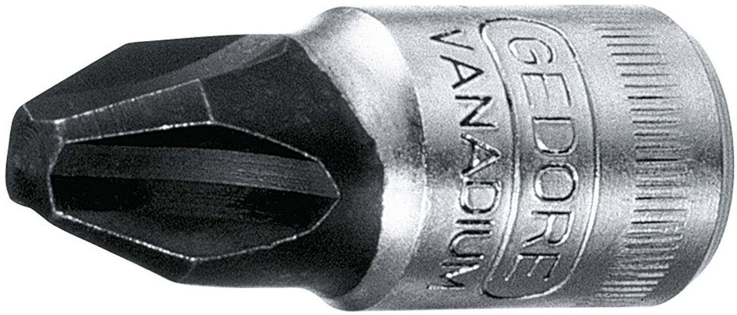 Närbild av en GEDORE VANADIUM skruvmejselinsats, lämplig för krysspårsskruvar. Silvermetallisk färg, robust konstruktion.