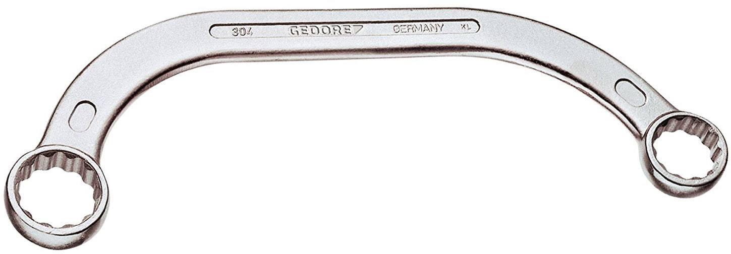 En blank ringnyckeln med två ändar, där det på ena sidan står 'GEDORE'. Verktyget är gjort av metall och har en böjd form.