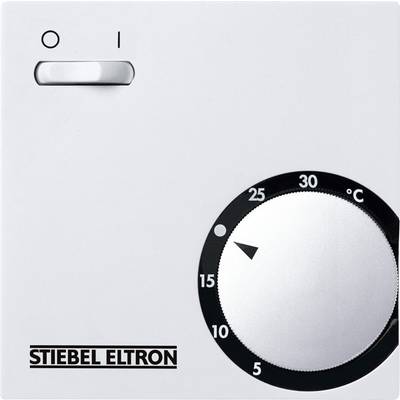 Termostatreglage med skala från 5 till 30 grader Celsius. STIEBEL ELTRON-logotyp längst ner. Omkopplare på 'I' för påslagen.