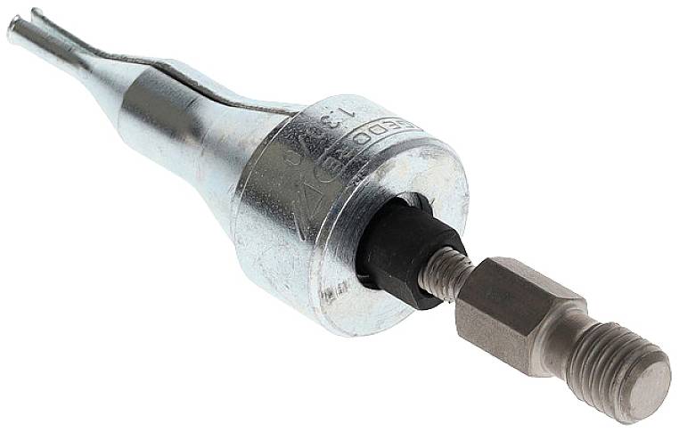 Metalliskt bilverktyg med specialiserad spets för reparation eller underhåll av fordonventiler.