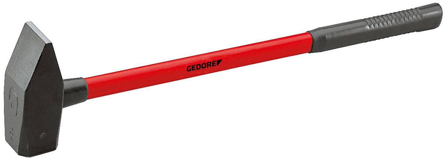 En snickarhammare med rött skaft och svart hammarhuvud ligger vågrätt. Märket 'GEDORE' står i svart text på skaftet.