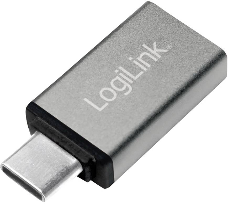 En USB-C-adapter från LogiLink i silverfärg, lämplig för anslutning av enheter med olika USB-anslutningar.