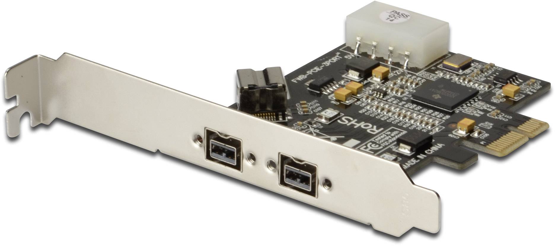 Ett PCI Express-kort med två FireWire-portar, använt för att ansluta externa enheter till en dator.