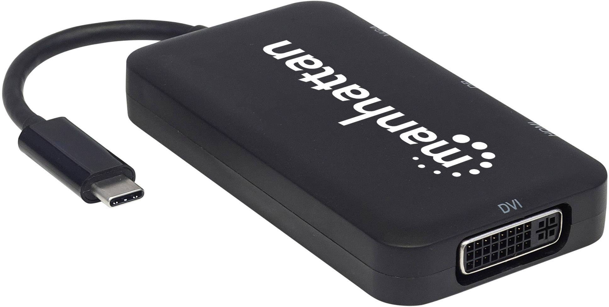 Manhattan 152600 USB Adapter [1x USB-C® hane - 1x DVI-hona 24+5 pol, DisplayPort hona, HDMI hona, VGA hona] Svart 8.00 cm