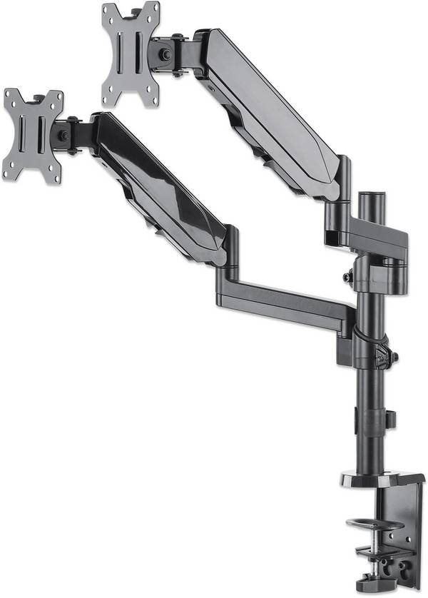 <br>  Manhattan<br>  461597<br>  <br>  Monitor bordsfäste<br>  2 Skärm(ar)<br>  43,2 cm (17") - 81,3 cm (32")<br>  Svart<br>  Vridbar, Justerbar i höjd, Tiltbar, Svängbar<br>