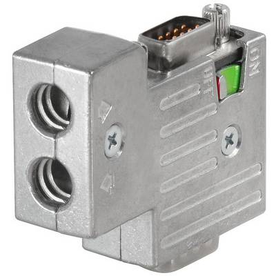 En silverfärgad adapter med en DB15-kontakt och skruvförbindningar. Markeringar 'ON' och pilar är synliga.