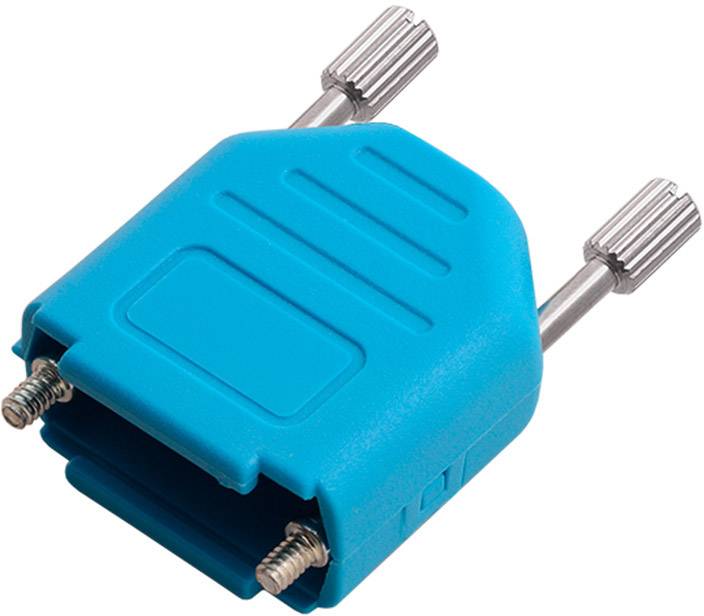 Blå VGA-adapter med två metallgängor ovanpå, avsedd för anslutning av VGA-kablar för videoöverföring.