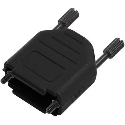 Ett svart D-Sub-kontakthölje med två skruvkontakter av metall.