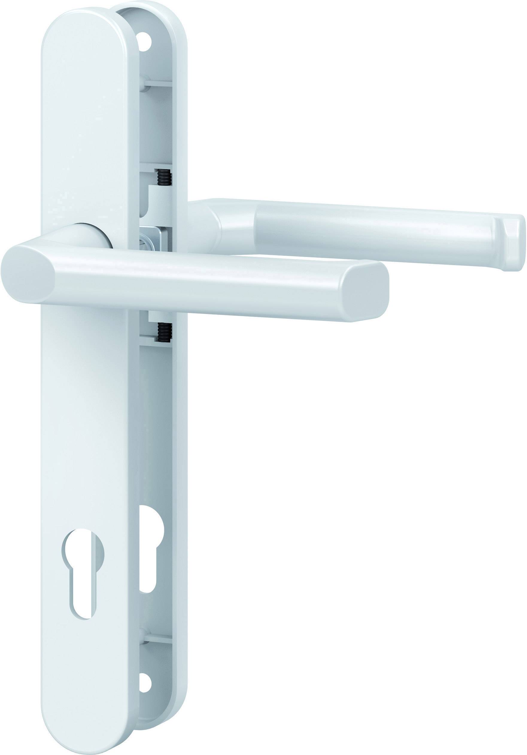 Dörrskylt-set i silverfärg med två handtag och nyckelhål. Lämplig för dörrar avseende säkerhet och hantering.