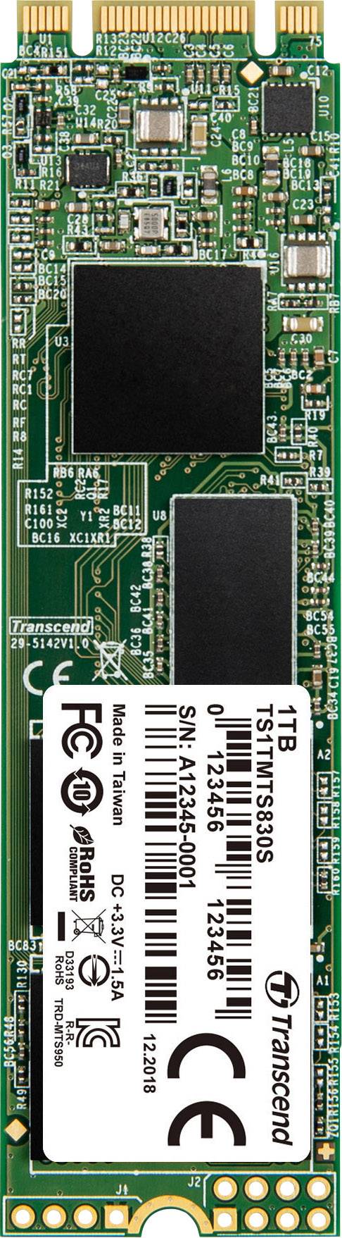 Transcend 830S 1 TB SSD-hårddisk SATA M.2 2280 M.2 SATA 6 Gb/s Box TS1TMTS830S