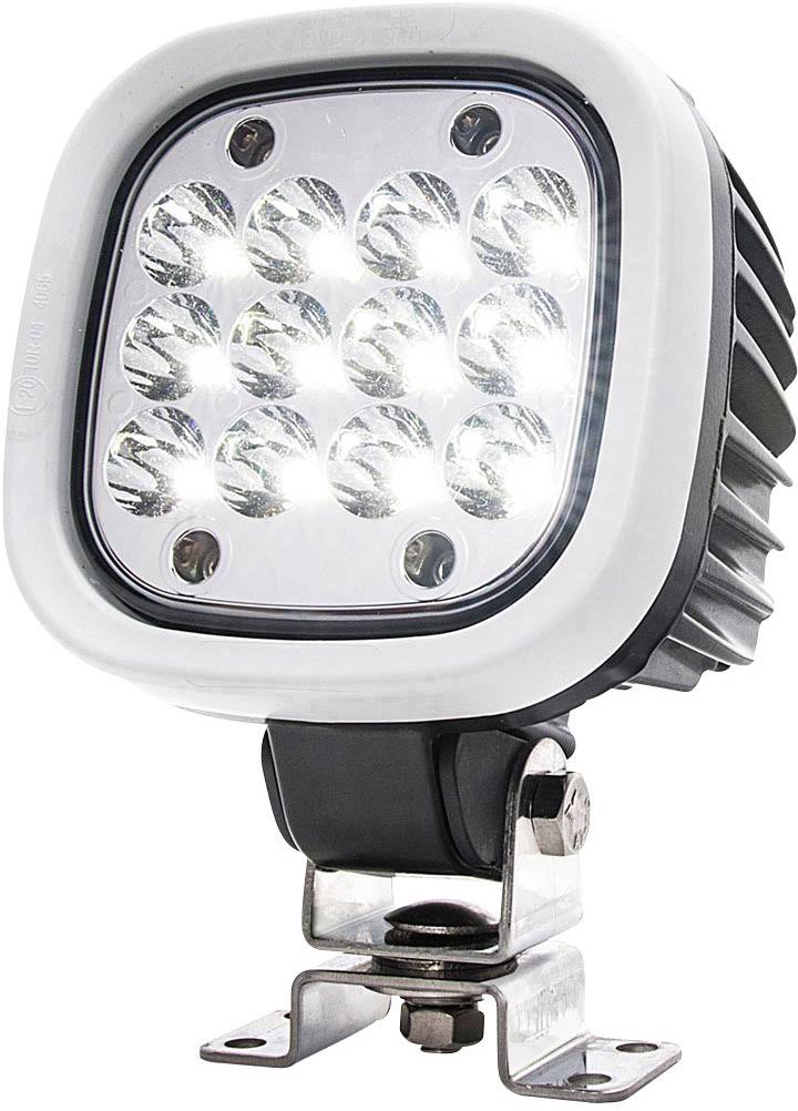 Kvadratisk LED-armatur med tolv ljusstarka dioder, monterad på ett justerbart metallfäste. Perfekt för utomhusbelysning.