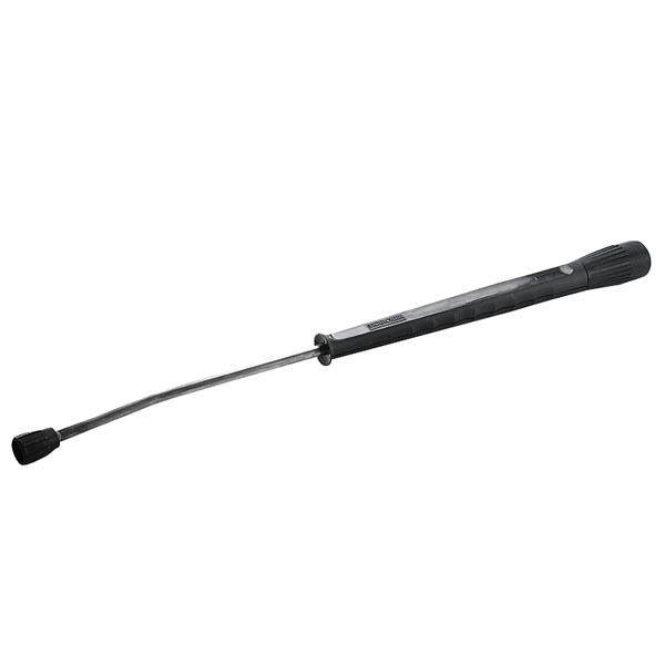 En lång svart magnetisk sökstav med smal handtag och flexibel skaft, lämplig för att plocka upp metallföremål på svåråtkomliga platser.