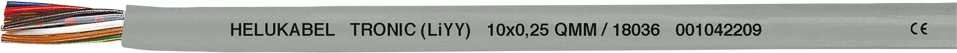 En grå kabel märkt 'HELUKABEL TRONIC LiYY 10x0,25 019025'. Visar kabelspecifikationer och tillverkarinformation.