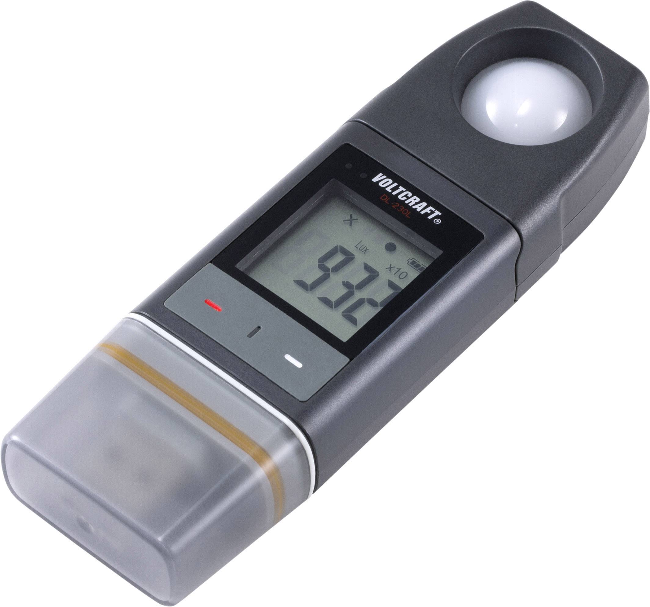 Ett digitalt luxmeter för mätning av ljusstyrka, visar värdet '93,2' på en skärm.