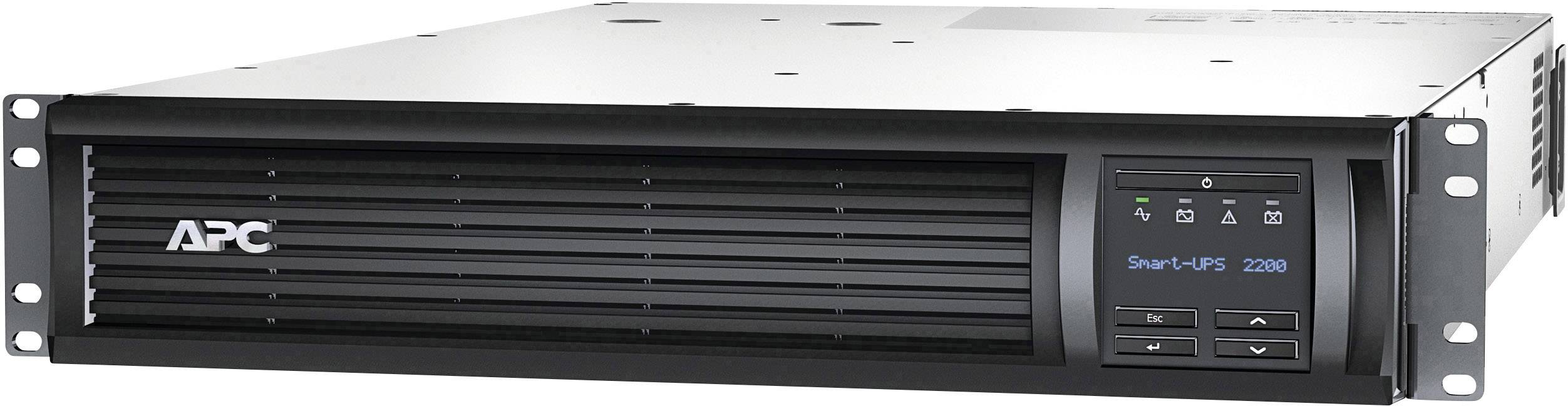 En 'APC Smart-UPS 2200' rackmonterad server med svart frontpanel och sidopanel för avbrottsfri strömförsörjning.