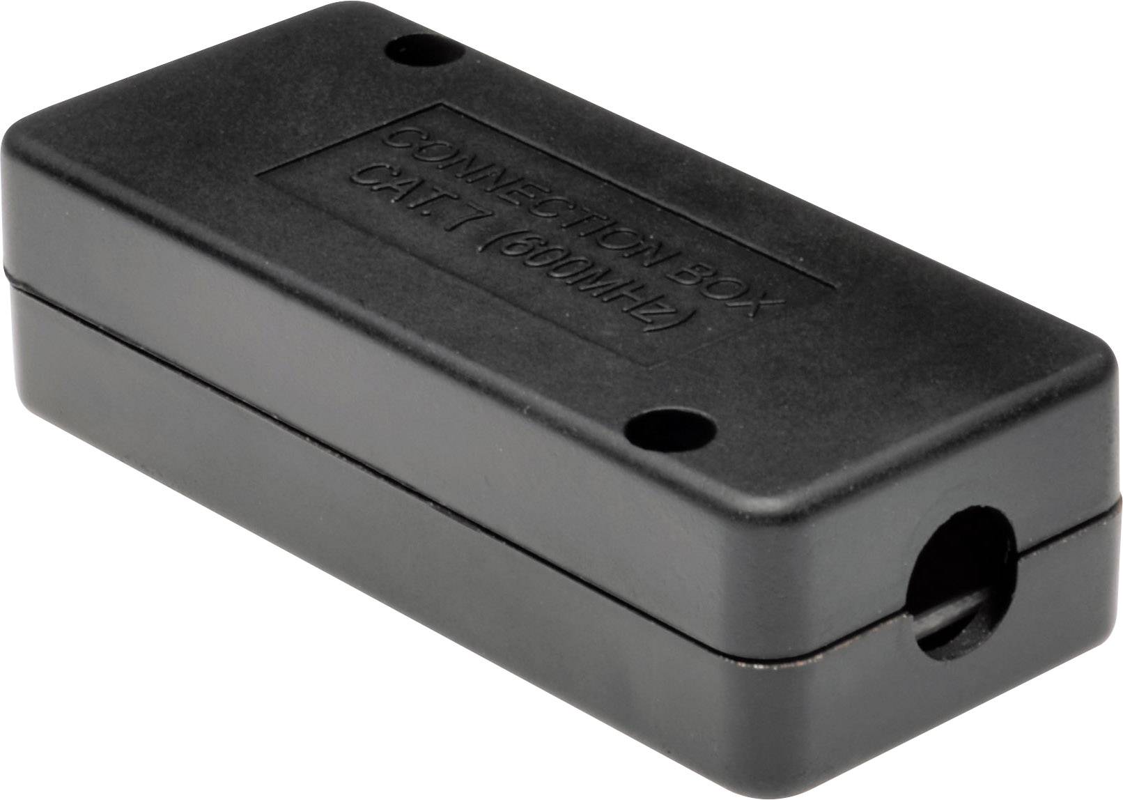En svart anslutningsdosa med texten 'Connection Box C-KIT (600 MHz)'. Den har hål för kabelanslutningar på båda sidor.